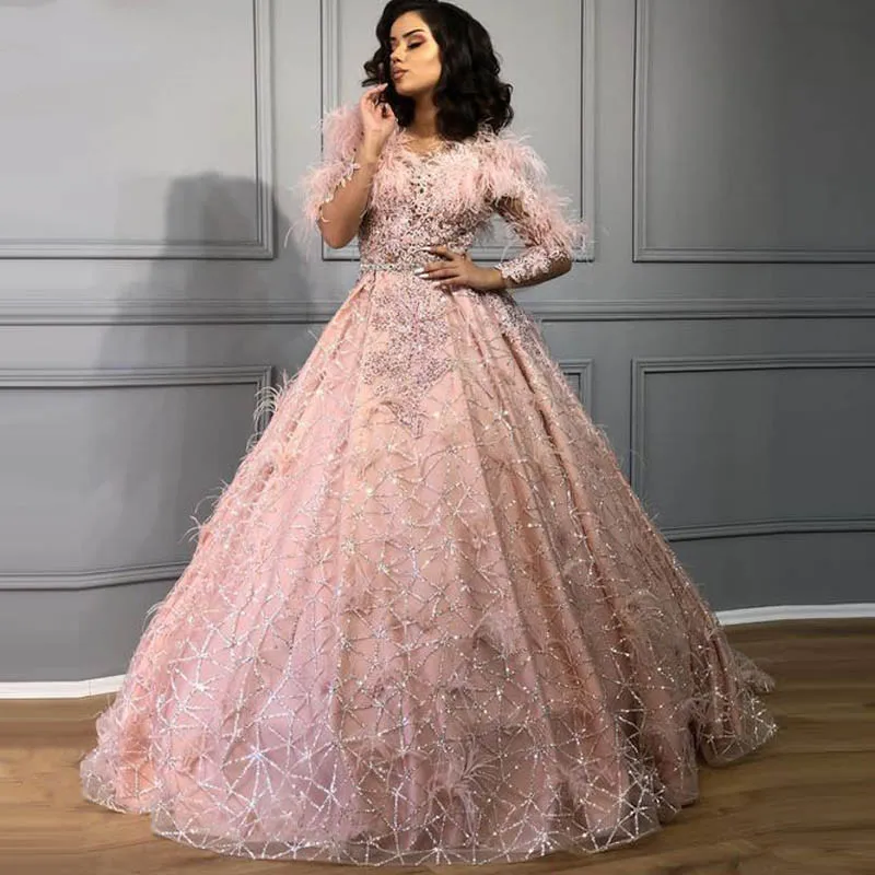

Prom dress long 2020 for women elegant plus size floor length sexy pink appliqued sequined formal party night evening gowns