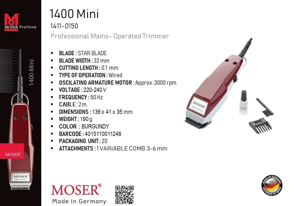 MOSER 1400 1411 бритва злек Moser насадки мини Мужская профессиональная электрическая