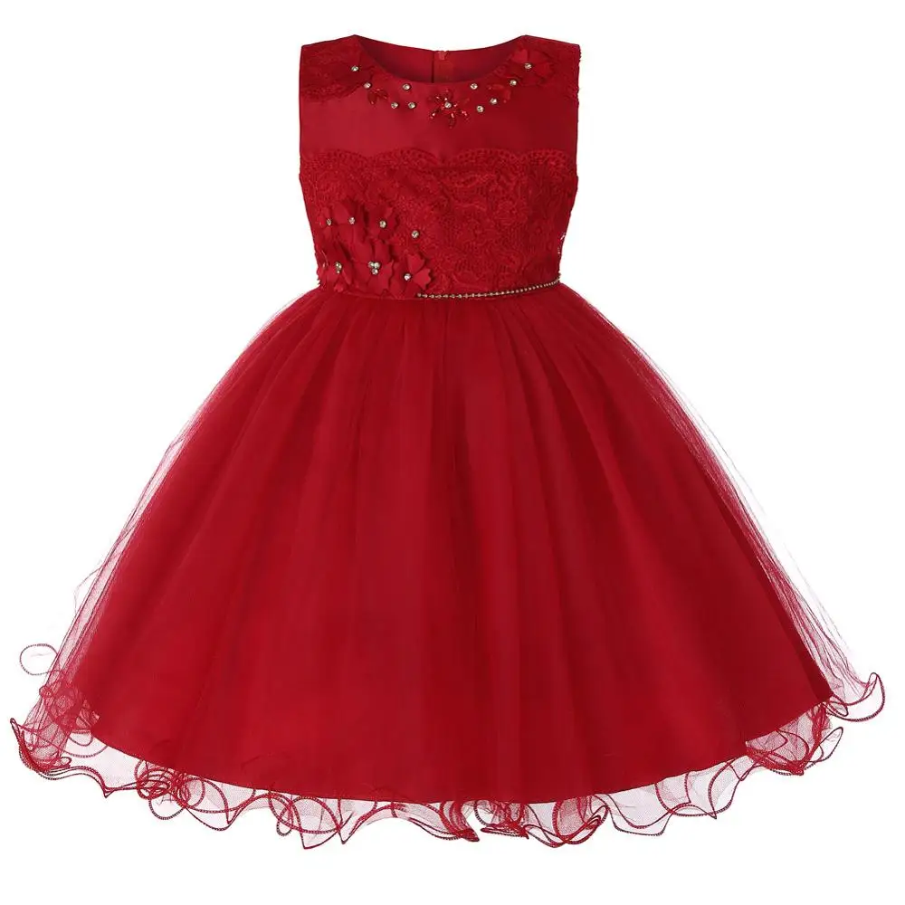 Платье для девочек Европа и США без рукавов Кружевное детское платье с рисунком полной луны, юбка для свадебного торжества, для девочек платье для принцессы, юбка girlsdress - Цвет: red