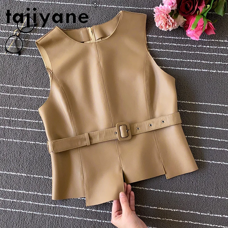 

Tajiyane Real Sheepskin Tank Top for Women Genuine Leather Vest Woman Real Sheepskin Sleeveless Jackets Chaleco Mujer TN2892