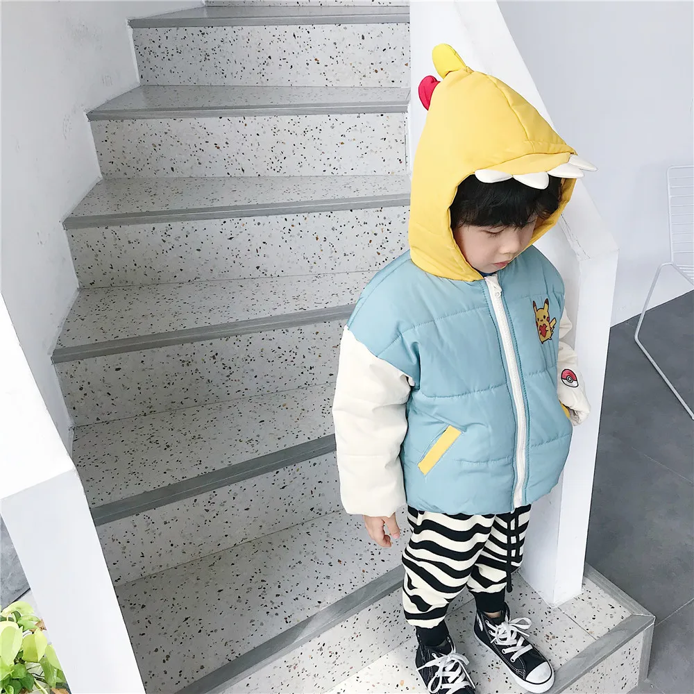 Tonytaobaby/новая зимняя одежда для мальчиков и девочек; куртка с динозавром; хлопковая куртка; одежда для маленьких мальчиков