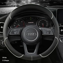 Premium Leather Steering Wheel Cover - 38cm 15 (White O Shape)
