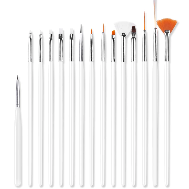 15 Pcs White Наборы кистей для ногтей для УФ-геля, кисть для дизайна ногтей с эффектом омбре, кисть для градиента, кисть для рисования гелем для ногтей, кисть-карандаш, инструменты для ногтей - Цвет: 15 Pcs White