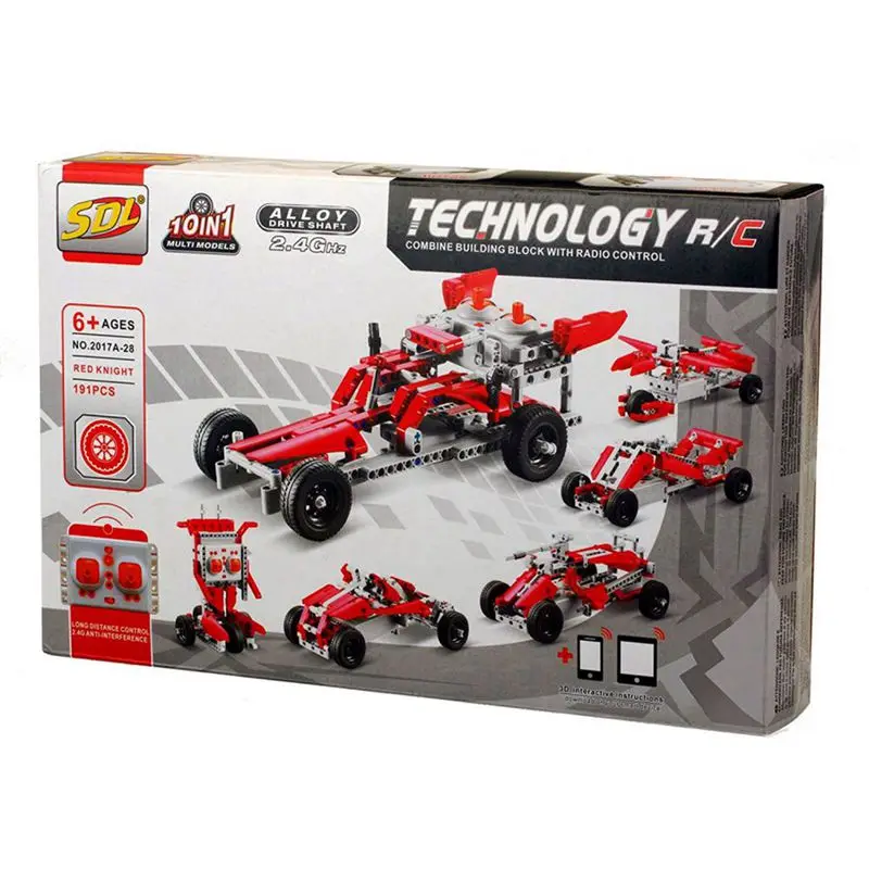 

SDL R/C 10 in 1 Race Cars Building Bricks Radio Control Toy, 191 Pcs DIY Kit with USB Rechargeable Battery, Construction Build
