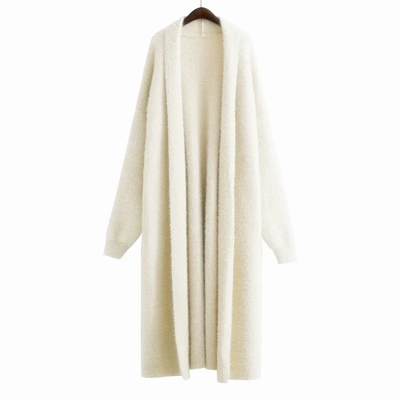 Осенне-зимний женский Мягкий кашемировый длинный кардиган модный Свободный Повседневный негабаритный свитер куртка с рукавами «летучая мышь» шерстяные трикотажные пальто