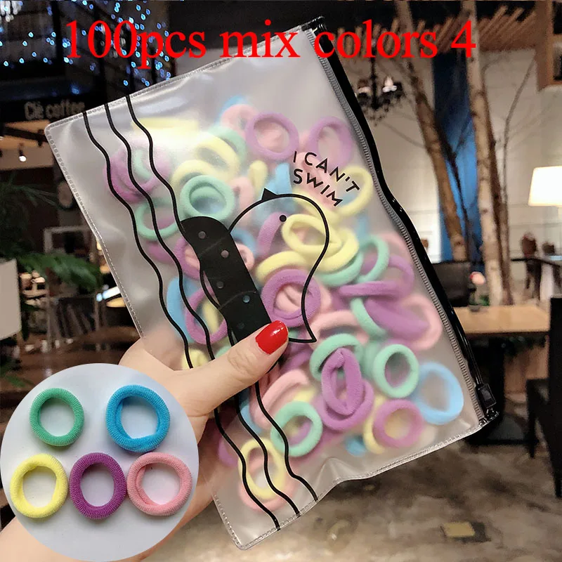 100pcs mix colors 4 50/100 шт./компл. и девочек цветной зарядный кабель в нейлоновый оплетке с небольшой резинки для волос Дети хвост держатель резиновые резинки для волос аксессуары - Цвет: 100pcs mix colors 4