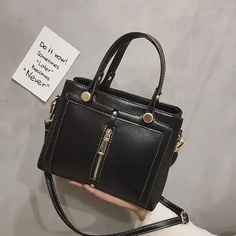 Winter New Top-Handle Bag for Women Brand PU Leather Handbag Retro Shoulder Messenger Bags Fashion Lady Tote Bag CJ1236 - Цвет: Черный
