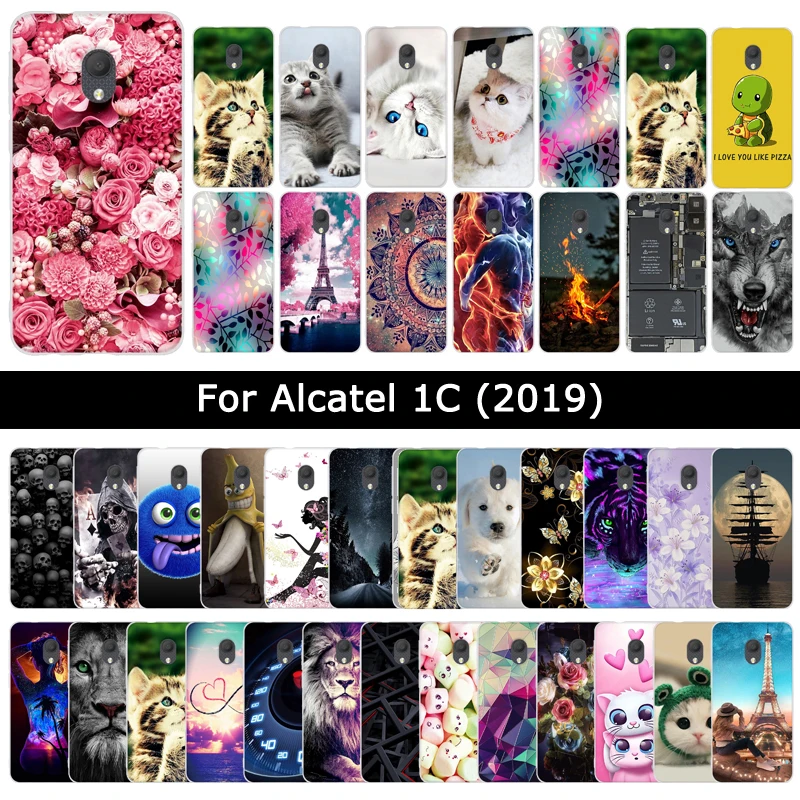 Funda de TPU para Alcatel 1C 5003D 2019, funda trasera de silicona suave para alcafelc, funda protectora con estampado colorido de flores y gatos