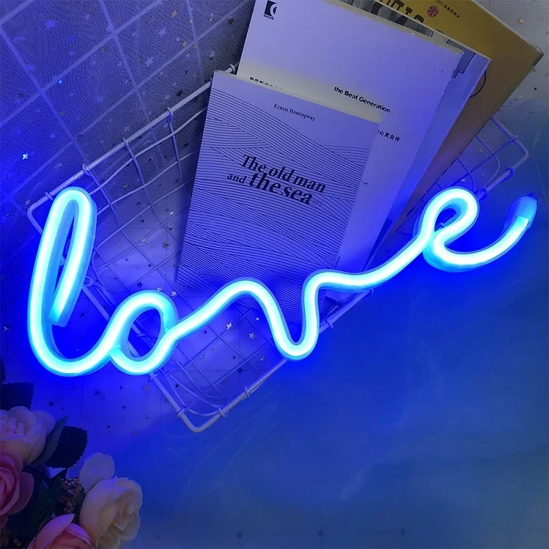 decorative night lights LED Neon Lights Love Shape Night Light Sign Lamp (Battery box + USB) Double Powered Nightlight for Indoor Christmas Wedding best night light