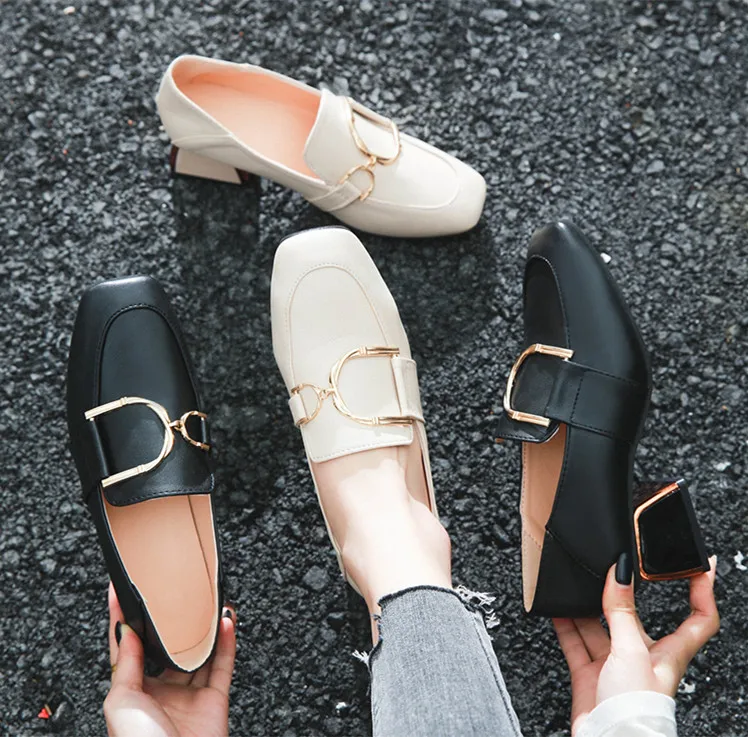 

2020 ladies high heels elegant shoes slide square head on square high heels light spring autumn wedding women's shoes