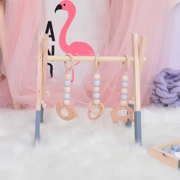 

Nordic Wooden Baby Gym Frame Infant Play Nursery Sensory Toy Toddler Clothes Rack Gift Kids Room Decor with 3pcs Ring-pull
