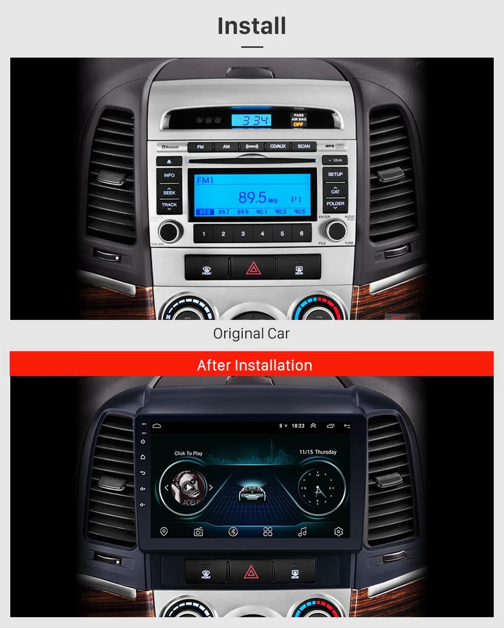 Clearance Harfey 2Din Android 8.1 HD 9" Car GPS Navi Autoradio Media Player 1+16GB For HYUNDAI SANTA FE 2005 2006 2007 2008-2012 Head Unit 3