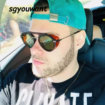 

Sgyouwant Steam Punk Men Sunglasses Women Shades UV400 Brand Designer Round Blue Pink Gradient Sun Glasses For Male Female Eyewe