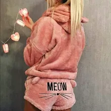 Women's Pajamas Set Winter Sleepwear Pajamas Warm Hooded Flannel Pajamas Hoodie Shorts Set Christmas Female Home Sexy Women
