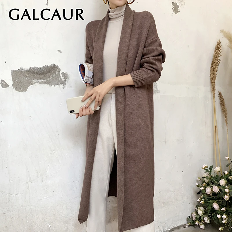 Корейский теплый женский свитер GALCAUR с воротником лацканами и длинным рукавом