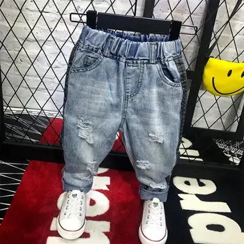 

Jeans boy trousers kids casual spring new solid color children's ripped jeans fashion long jeans suitable for 2-7 years old