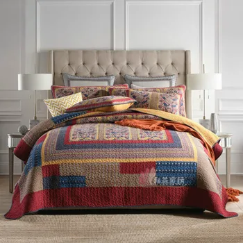

Pure Cotton Bed Cover Country Retro Quilted Quilt Graceful Soft Bedspread Comfortable Bed Skirt Bedding Set Luxury 3 Piece Sets