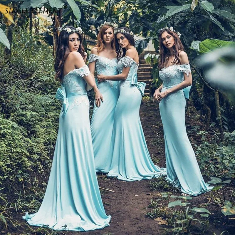 

SINGLE ELEMENT Elegant Off Shoulder Unique Bridesmaid Dresses Mermaid Bow Back Bride maid Dress