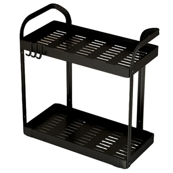

Kitchen Bathroom Organizer Rack,Metal Shelf for Cabinet Pantry Shower Storage Organization, with 3 Removable Hooks