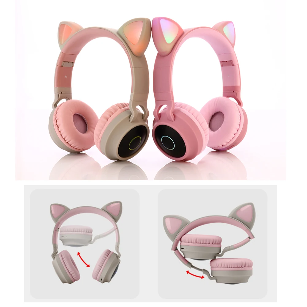Kids Bluetooth 5 0 Headphones LED light Cat Ears Headset Wireless Earphone HIFI Stereo Bass headphone for Phones with microphone