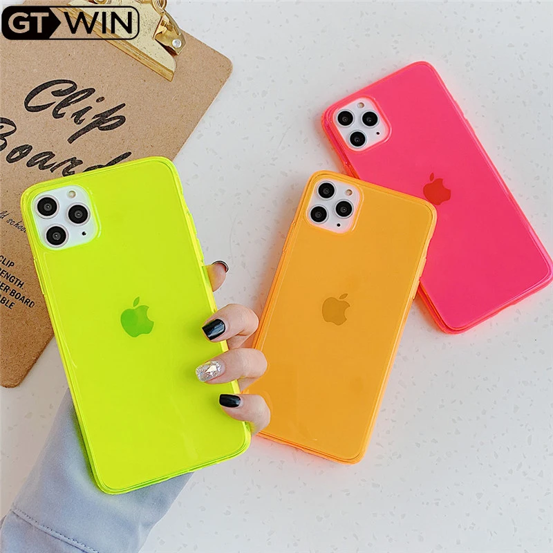 Милые однотонные Чехлы GTWIN для телефонов iPhone 11 Pro Max XS XR 7 8 Plus X светящаяся цветная