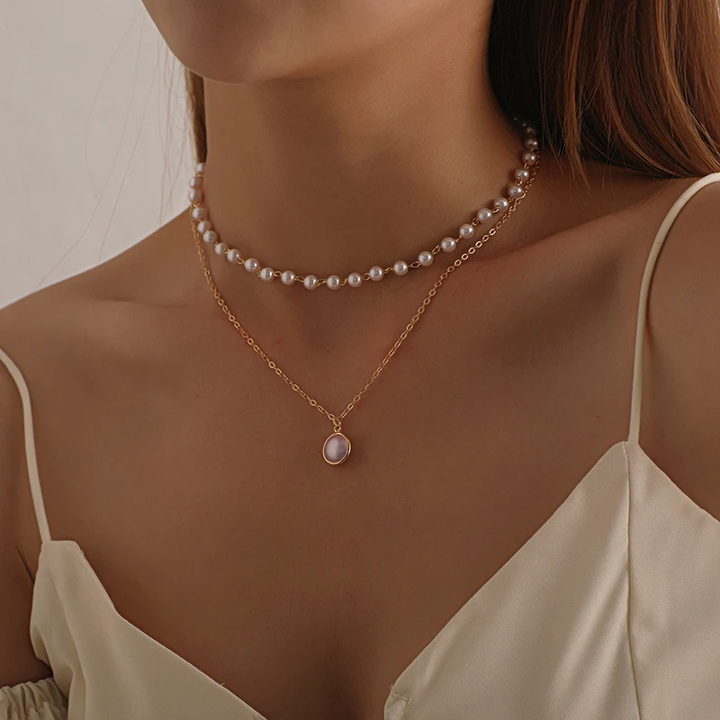 Chain Pearl Necklace Charm-Pendants Choker Bead Metal Fashion Women Gifts for Baroque