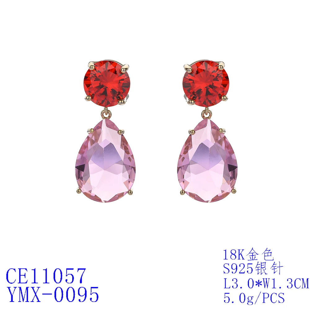 CZ Cubic Zirconia Candy Colors Dangle Earrings for Girls, Earring for Women Prom Jewelry Accessories 925 Silver Pin CE11057