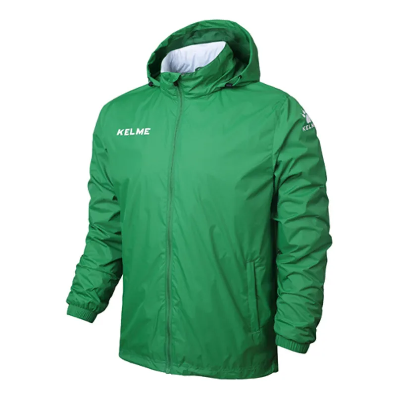 Green KELME, Спортивная мужская и женская футбольная куртка, тренировочная куртка для бега, пешего туризма, водонепроницаемые плащи, куртка с капюшоном, верхняя одежда K15S604 - Цвет: Green