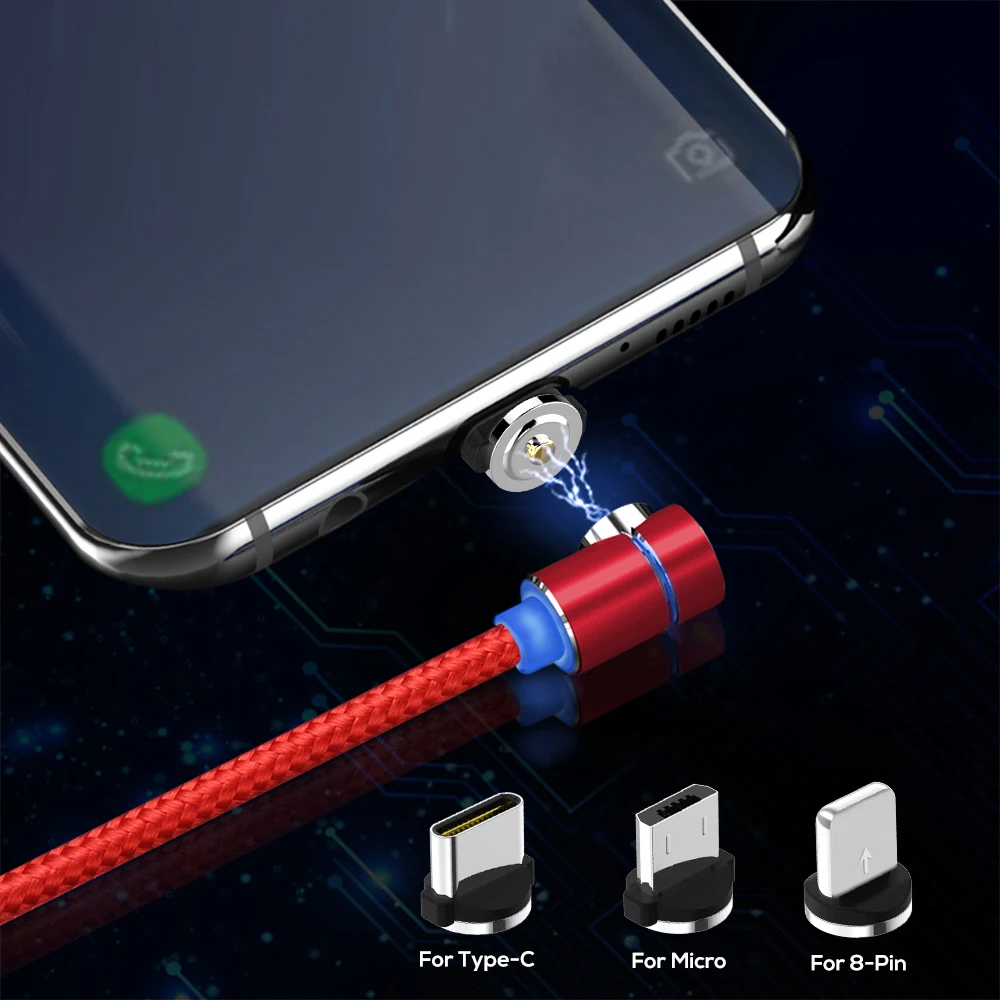 90 градусов светодиодный Micro USB кабель Магнитный зарядный кабель для iPhone XR samsung Xiaomi usb type C магнитное зарядное устройство USB C кабель адаптер