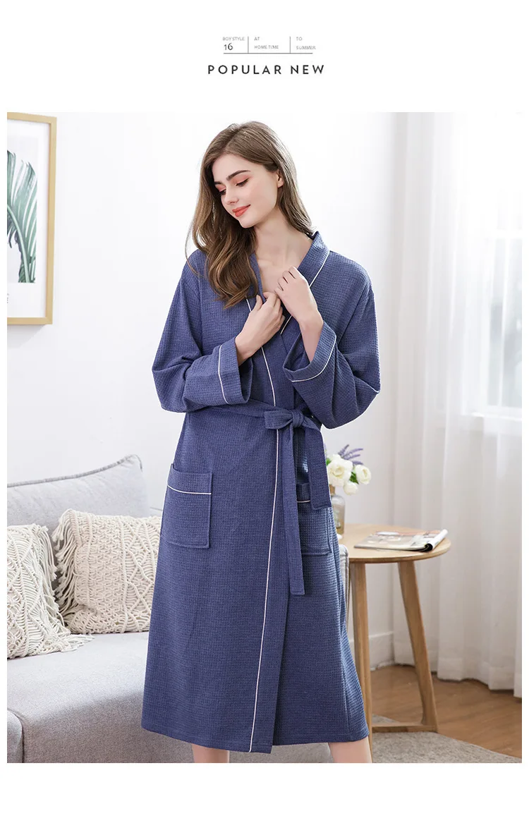 Waffle Kimono Bathrobe Gown Couple Sleepwear Soft Intimate Lingerie Men Nightgown Home Clothes Casual Nightwear Homewear men's silk pajamas