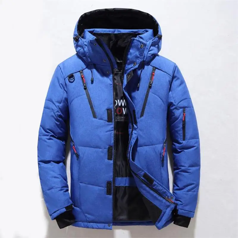 Синий Winter duck down jacket for men thick warm snow coat parka for men with windbreaker hood fashion outdoor jacket large size - Цвет: Синий