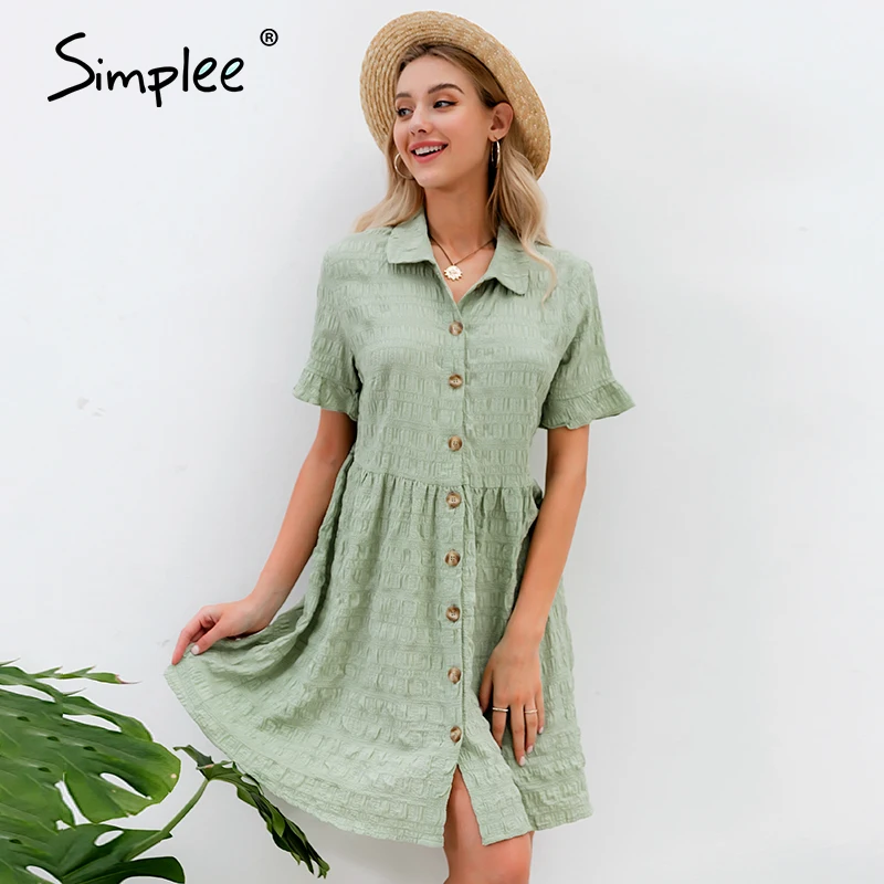 Simplee уличная одежда однотонное летнее платье для женщин рубашка с воротником