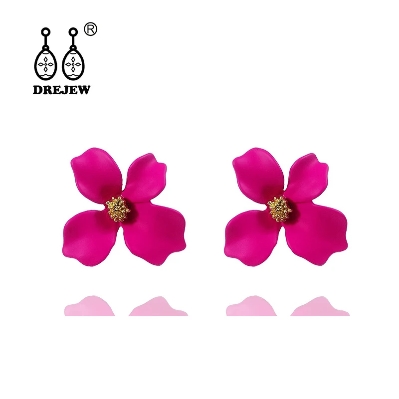 

DREJEW Small White Red Yellow Pink Green Rose Flower Statement Earrings Christmas Alloy Stud Earrings for Women Jewelry AE7600
