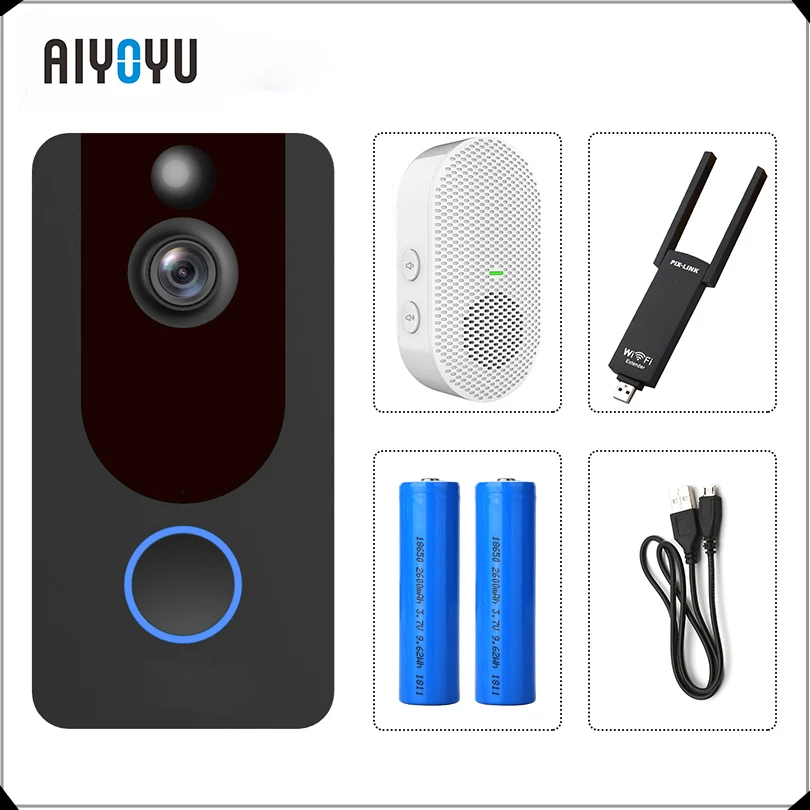 Timbre de puerta inteligente V7, cámara IP de 1080P, para apartamentos, alarma IR, intercomunicador de seguridad inalámbrico, WIFI, vídeo de eken