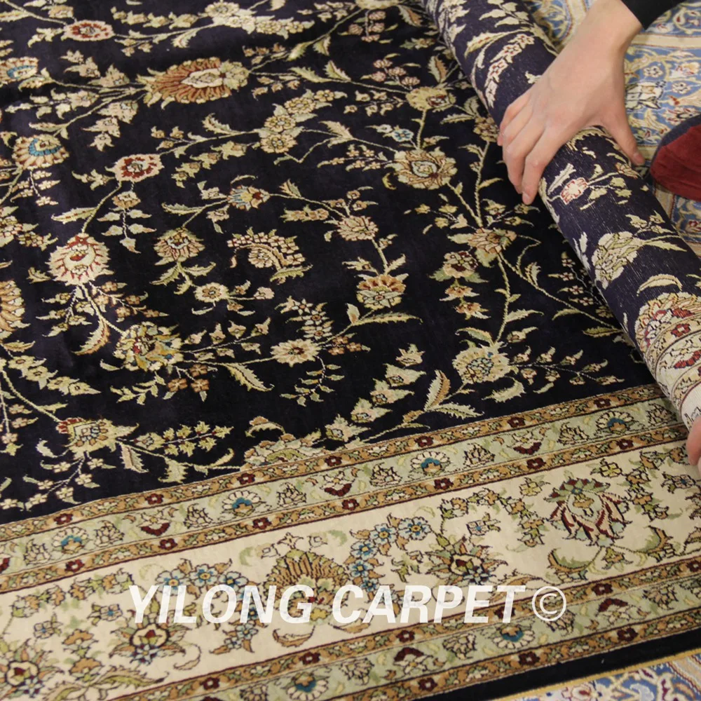 Yilong 6'x9' тканые персидские ковры синие старинные классические шелковые ковры (ZZX002D6x9)