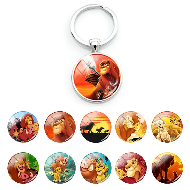 Disney The Lion King Characters Pattern Anime Keyring Bag Car Keychain Pendant Glass Cabochon Keychains Unisex Jewelry DSN145 | Украшения и