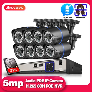 

H.265 8CH 5MP HD POE NVR Kit CCTV Security System Two Way Audio AI IP Camera Outdoor Waterproof Video Surveillance Set