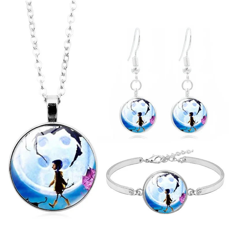 1Set New CORALINE Time Gem Necklace Earrings Bracelet Movie Coraline Pendants Ghost Mother Props Neil Gaiman Cosplay Ornament (3)