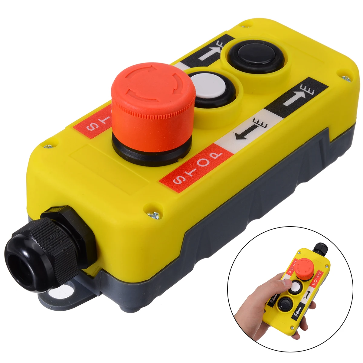 

Yellow ABS Plastic Crane Push Button Switch 5A Emergency Stop On Off Switch for Hoist Crane Pendant Control Station 46*60*165mm