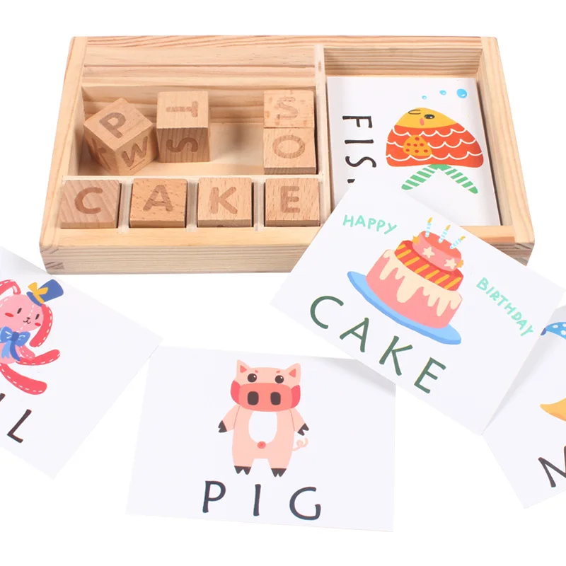 

Wooden Children's Spelling Game English Cardboard Puzzle Enlightenment Baby Learning Alphabet Building Block Toys