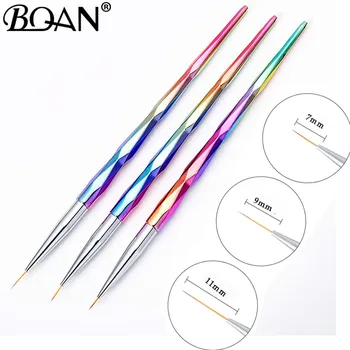 

3Pcs 7 /9/11mm UV Gel Drawing Painting Nail Liner Brush Acrylic Nail Pen French Nail Mixed Colors Gourd Handle Nail Art Tools