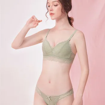 

Sexy Bra Set Lace Triangle Cup Beautiful Back Sexy Lingerie Set without Underwire Thin Bras Embroidery One Piece Underwear