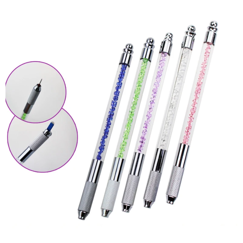 Crystal Acrylic Tattoo Manual Pen Microblading Permanent Makeup for 3D Eyebrow Suit Flex/Round Needle Pink Purple Blue | Красота и
