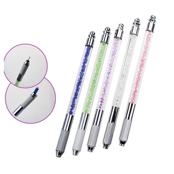 

Crystal Acrylic Tattoo Manual Pen Microblading Permanent Makeup Pen for 3D Eyebrow Suit for Flex/Round Needle Pink Purple Blue