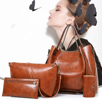 

2019 new Retro famous brand women bag top-handle bags fashion lady shoulder bag handbag PU Leather bag women handbags 4pcs/set