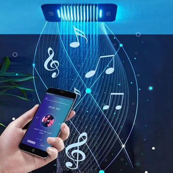 

Luxury LED Rain Shower Head Colorful Bluetooth Music Shower Speaker Ceiling Square Chrome Bathroom Showerhead Waterfall Rainfall
