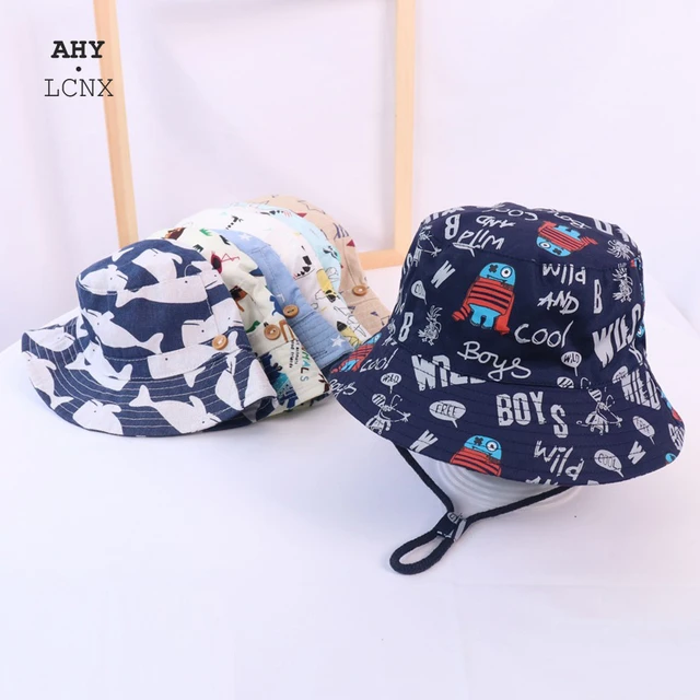 3-6 Years New Kids Summer Hat Animal Car Picture Cotton Linen Bucket Hat for Girls Boys Panama Fold