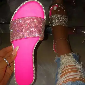 

Summer Shoes Women Sandals 2020 Bling Flat Rhinestone Ladies Beach Sandles Designer Luxury Sandalias Mujer Sandels