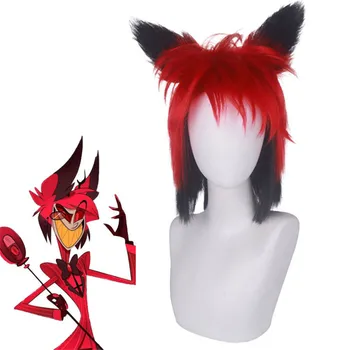 

VICWIG Cosplay Wig Red Gradient Black With Ears Synthetic Wig With Bangs