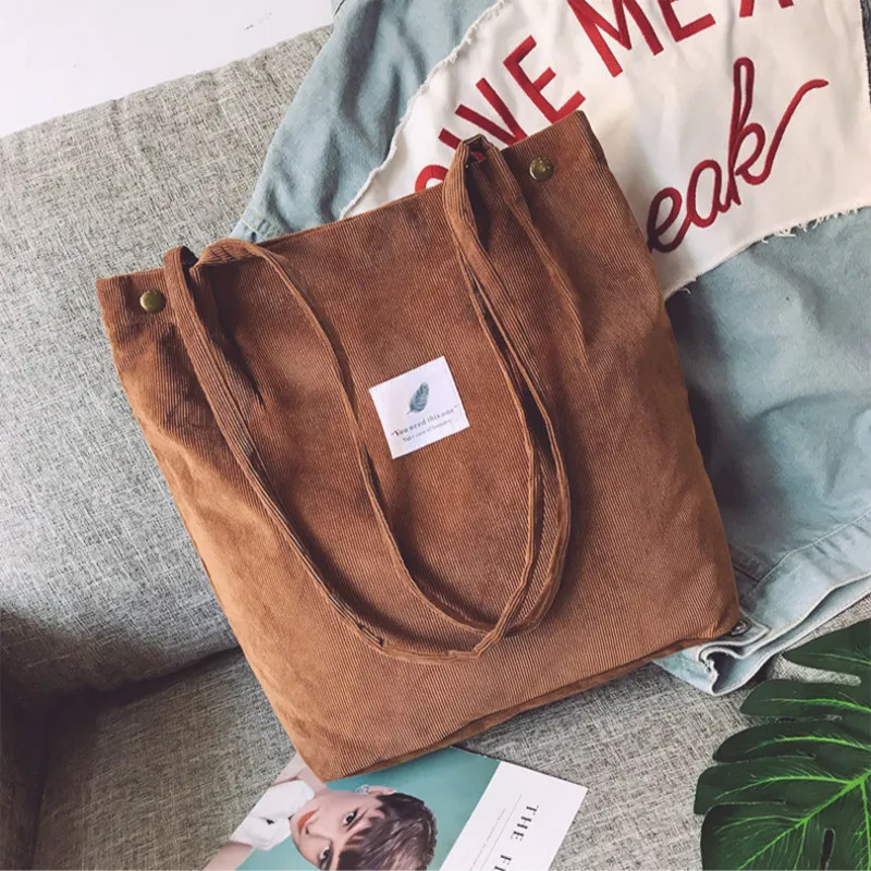 Женская Вельветовая сумка через плечо, многоразовые сумки для покупок, Повседневная Сумка-тоут, женская сумка для определенного количества, Прямая поставка - Цвет: Brown